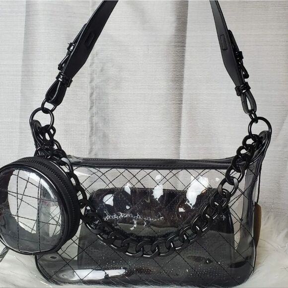 Steve Madden Clear/Black Crossbody Bag w/ Rhinestone Pouch & Round Coin Wallet - Picture 4 of 11